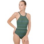 Boho Forest Green  High Neck One Piece Swimsuit