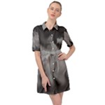 Abstract Black Grey Belted Shirt Dress