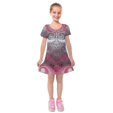 Black Pink Spirals and Swirls Kids  Short Sleeve Velvet Dress from ArtsNow.com