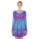 Purple Blue Swirls and Spirals Long Sleeve Velvet V-neck Dress