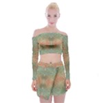 Peach Green Texture Off Shoulder Top with Mini Skirt Set