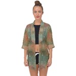 Peach Green Texture Open Front Chiffon Kimono