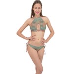 Peach Green Texture Cross Front Halter Bikini Set