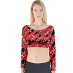 Abstract Red Black Checkered Long Sleeve Crop Top