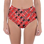 Abstract Red Black Checkered Reversible High-Waist Bikini Bottoms