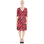 Abstract Red Black Checkered Wrap Up Cocktail Dress