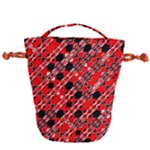 Abstract Red Black Checkered Drawstring Bucket Bag