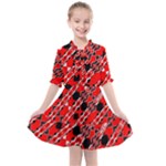 Abstract Red Black Checkered Kids  All Frills Chiffon Dress