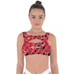 Abstract Red Black Checkered Bandaged Up Bikini Top