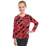 Abstract Red Black Checkered Kids  Long Mesh Tee