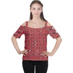 Abstract Red Black Checkered Cutout Shoulder Tee