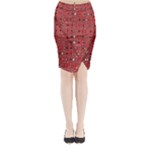 Abstract Red Black Checkered Midi Wrap Pencil Skirt