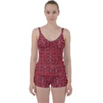 Abstract Red Black Checkered Tie Front Two Piece Tankini