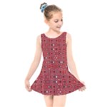 Abstract Red Black Checkered Kids  Skater Dress Swimsuit