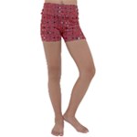 Abstract Red Black Checkered Kids  Lightweight Velour Yoga Shorts