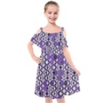 Purple Black Checkered Kids  Cut Out Shoulders Chiffon Dress