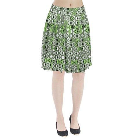 Black Lime Green Checkered Pleated Skirt from ArtsNow.com