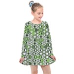Black Lime Green Checkered Kids  Long Sleeve Dress