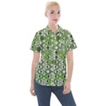 Black Lime Green Checkered Women s Short Sleeve Pocket Shirt
