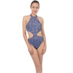 Abstract Checkered Pattern Halter Side Cut Swimsuit