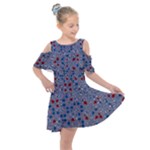Abstract Checkered Pattern Kids  Shoulder Cutout Chiffon Dress