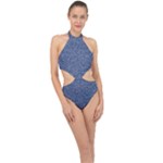 Artsy Blue Checkered Halter Side Cut Swimsuit