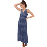 Artsy Blue Checkered V-Neck Chiffon Maxi Dress
