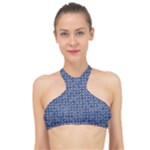 Artsy Blue Checkered High Neck Bikini Top