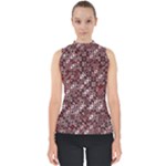 Abstract Red Black Checkered Mock Neck Shell Top