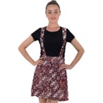 Abstract Red Black Checkered Velvet Suspender Skater Skirt