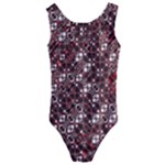Abstract Red Black Checkered Kids  Cut-Out Back One Piece Swimsuit