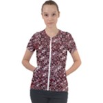 Abstract Red Black Checkered Short Sleeve Zip Up Jacket