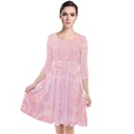 Pretty Pink Spirals Quarter Sleeve Waist Band Dress