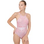 Pretty Pink Spirals High Neck One Piece Swimsuit