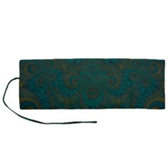 Teal Green Spirals Roll Up Canvas Pencil Holder (M) from ArtsNow.com