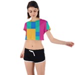 Squares  Tie Back Short Sleeve Crop Tee