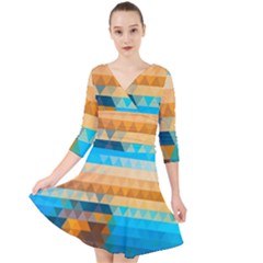 Quarter Sleeve Front Wrap Dress 