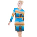 Mosaic  Button Long Sleeve Dress