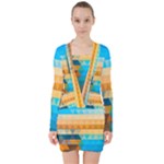 Mosaic  V-neck Bodycon Long Sleeve Dress