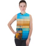 Mosaic  Mock Neck Chiffon Sleeveless Top