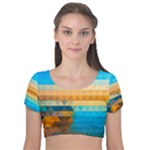 Mosaic  Velvet Short Sleeve Crop Top 