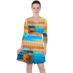 Quarter Sleeve Ruffle Waist Dress 