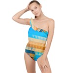 Mosaic  Frilly One Shoulder Swimsuit