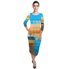 Quarter Sleeve Midi Velour Bodycon Dress 