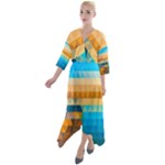Mosaic  Quarter Sleeve Wrap Front Maxi Dress