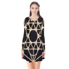 Long Sleeve V-neck Flare Dress 