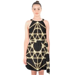 Halter Collar Waist Tie Chiffon Dress 