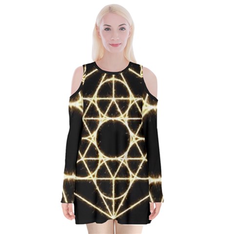 Sacred Geometry: Metatron Velvet Long Sleeve Shoulder Cutout Dress from ArtsNow.com