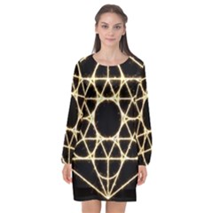 Long Sleeve Chiffon Shift Dress  