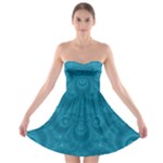 Cerulean Blue Spirals Strapless Bra Top Dress